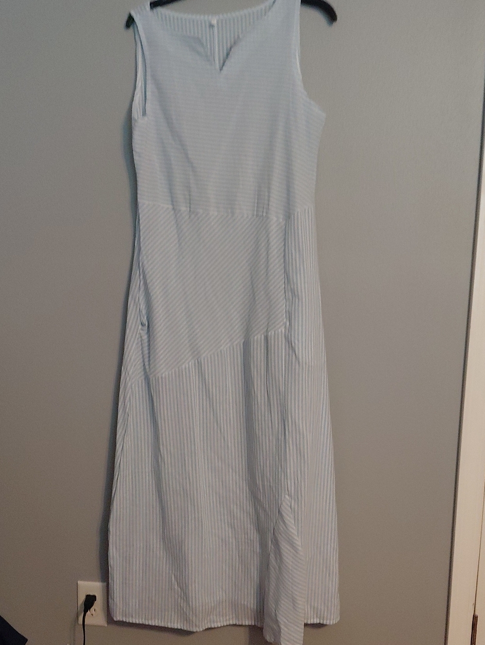 Light Blue Striped Sleeveless Maxi Dress